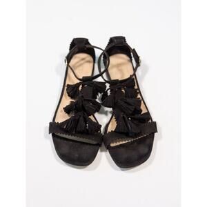 J.CREW Suede Tassel Sandals size 7 BLACK E7285 originally $168